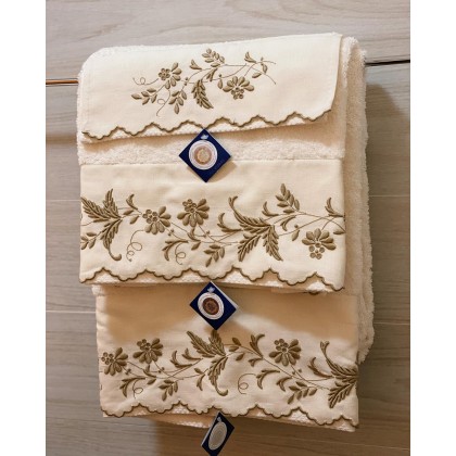 Jogo 3 peças Bordado Madeira