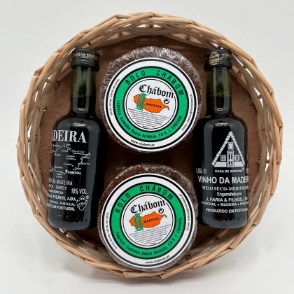 Dos mini tortas de miel y dos botellas y cesta 200g